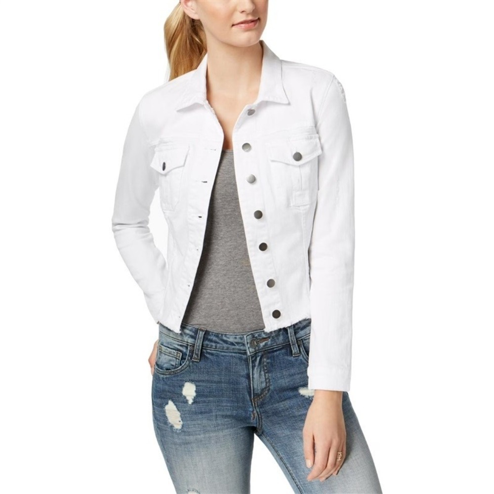 NWOT Kut From Kloth XS Crop Distressed Hem Denim Jacket White 131984